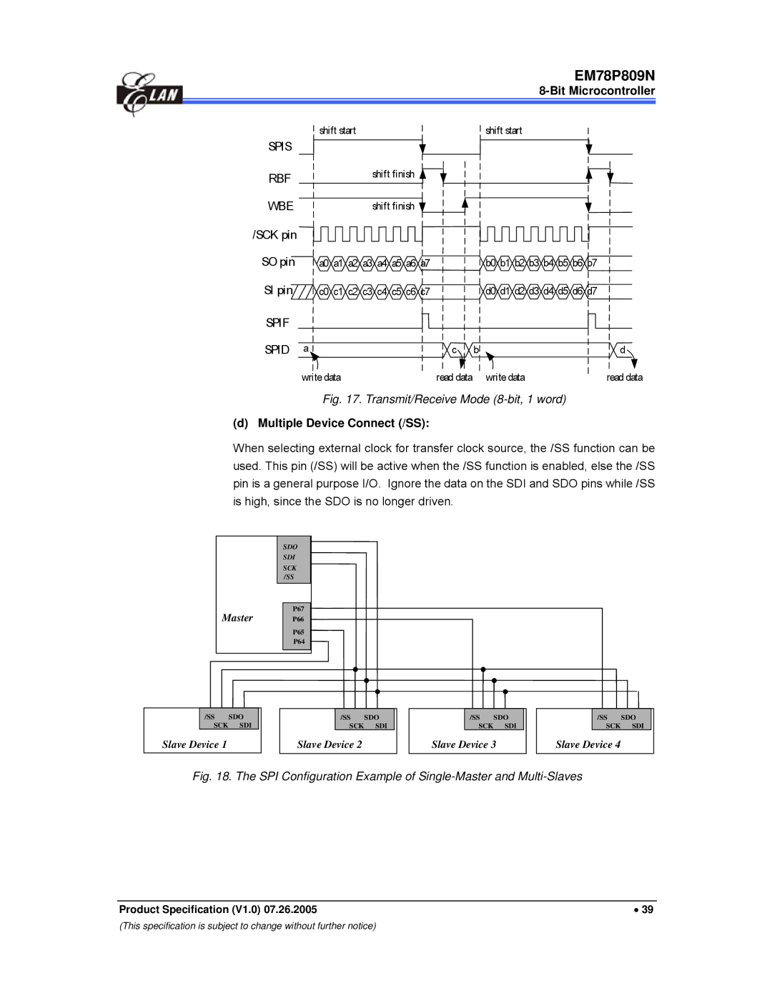 IBM EM78P809N manual SCK pin, Multiple Device Connect /SS 