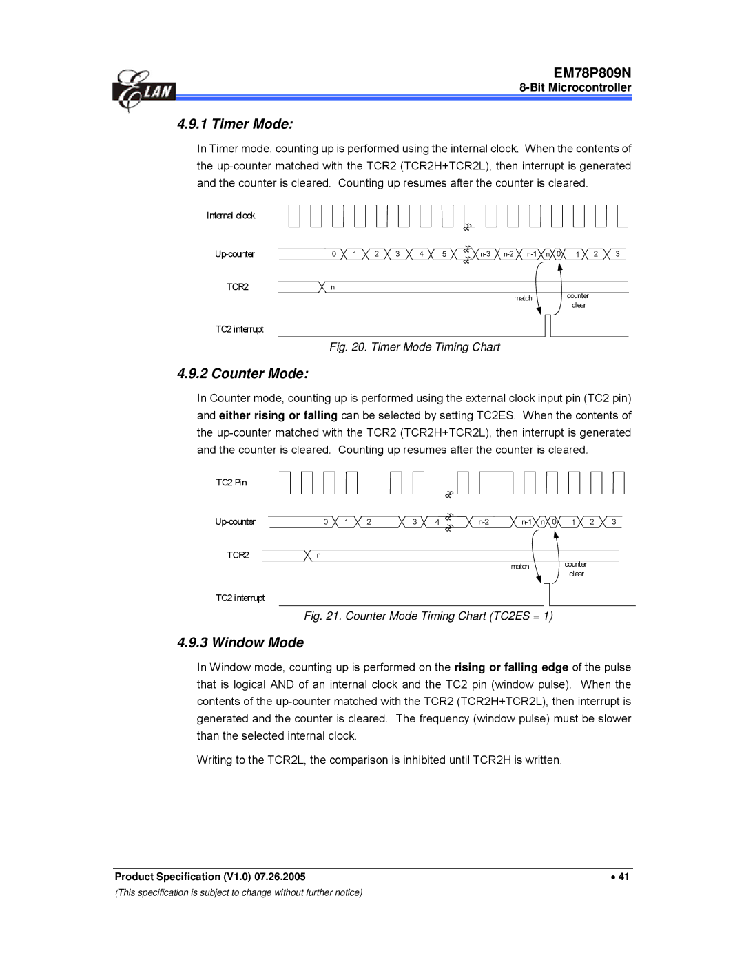 IBM EM78P809N manual Timer Mode, Counter Mode, Window Mode 