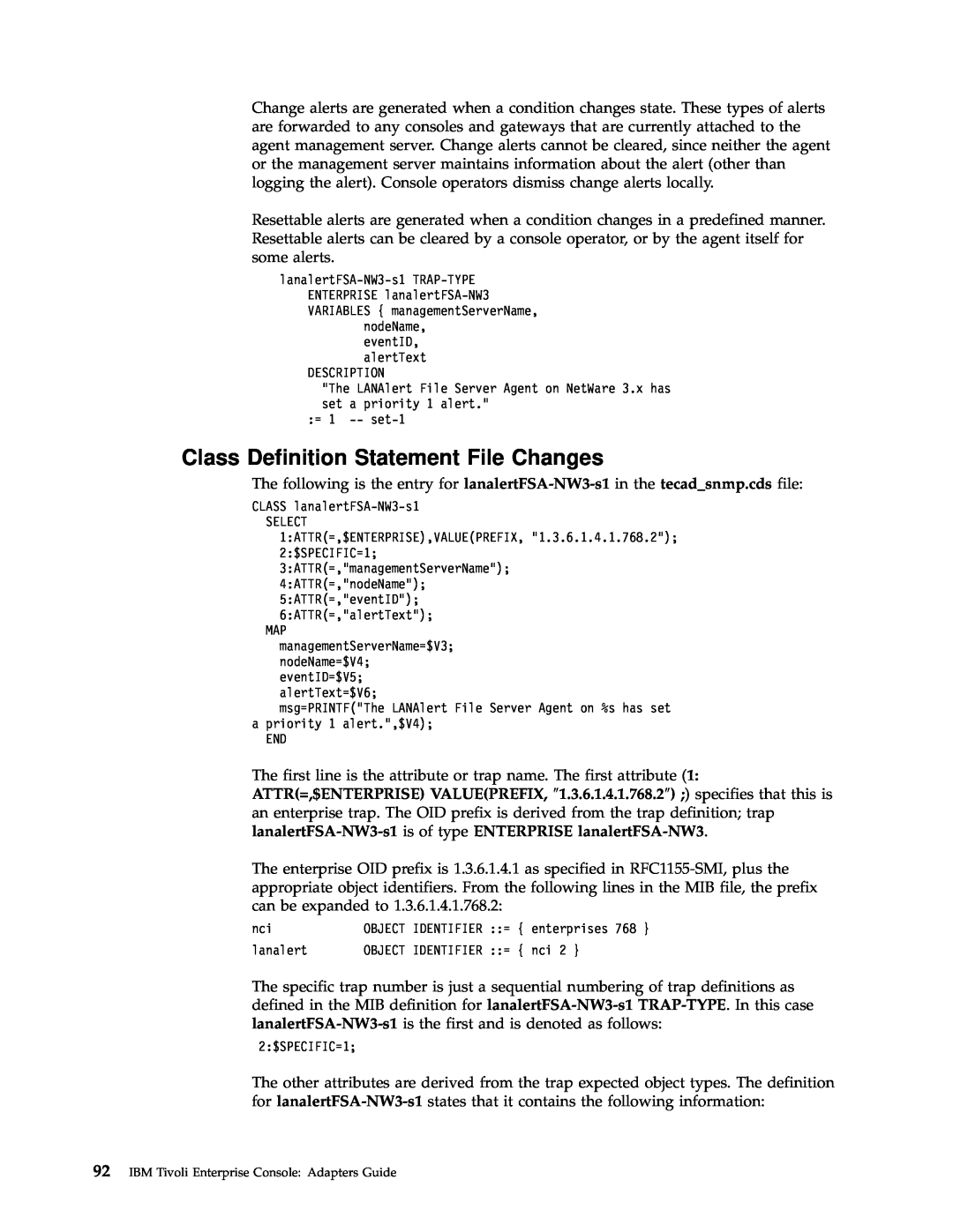 IBM Enterprise Console manual Class Definition Statement File Changes 