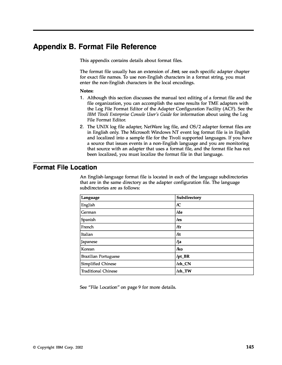 IBM Enterprise Console manual Appendix B. Format File Reference, Format File Location 
