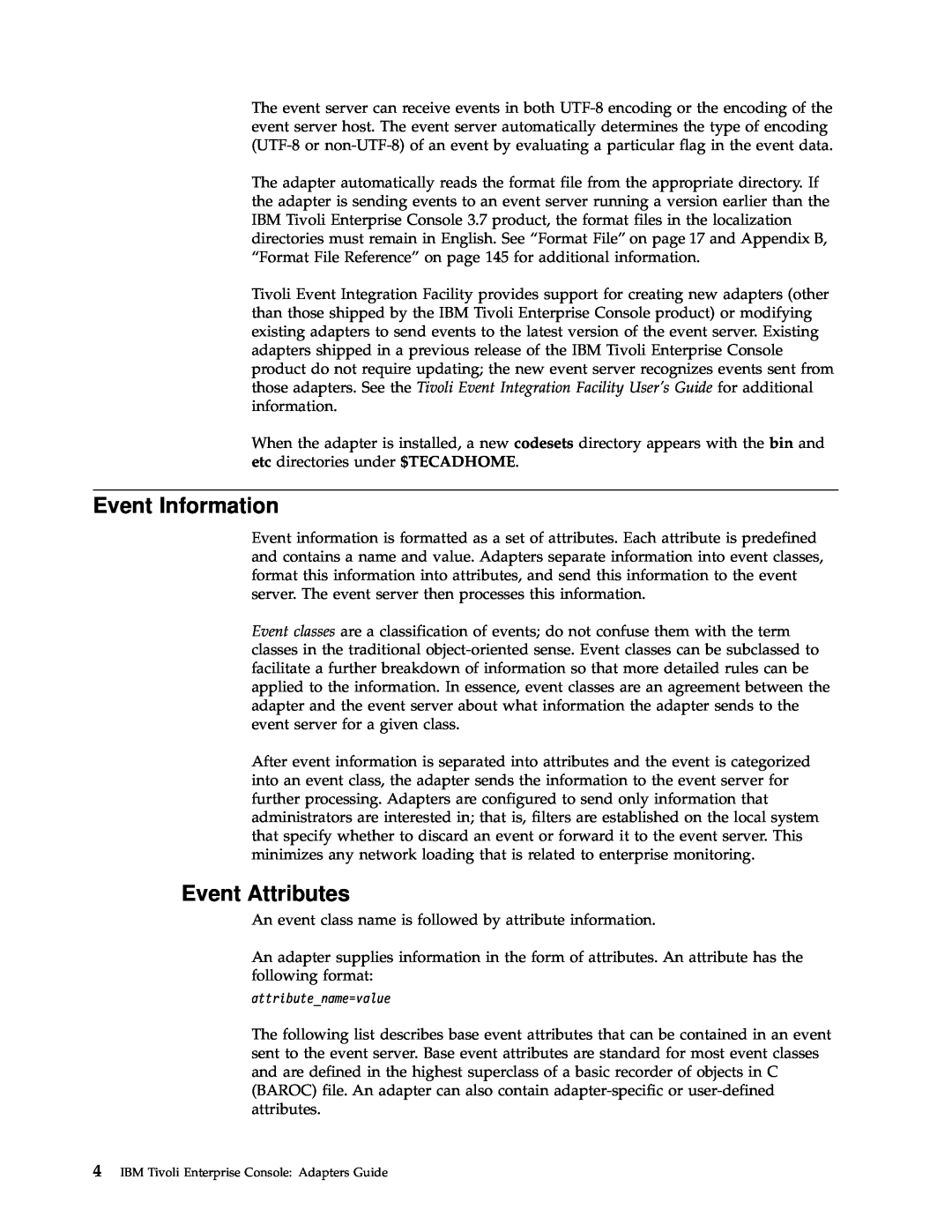 IBM Enterprise Console manual Event Information, Event Attributes 