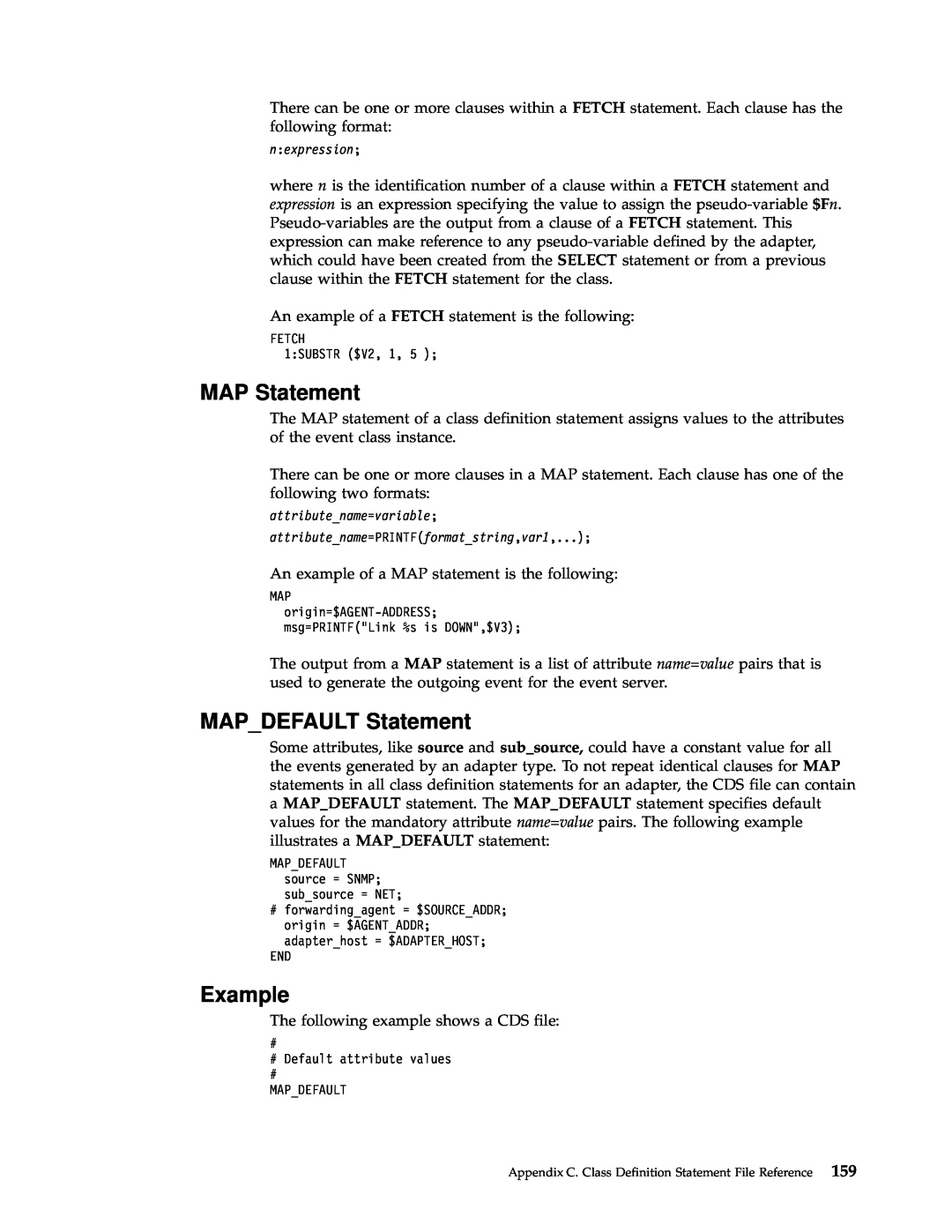 IBM Enterprise Console manual MAP Statement, MAPDEFAULT Statement, Example, nexpression 