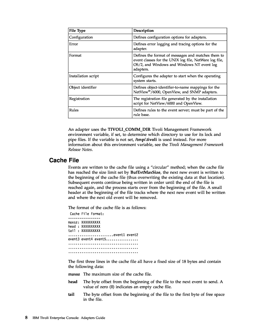 IBM Enterprise Console manual Cache File 