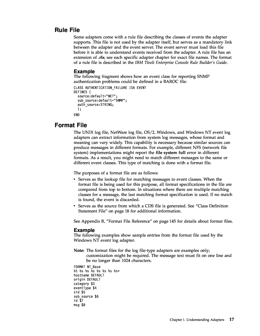 IBM Enterprise Console manual Rule File, Format File, Example 