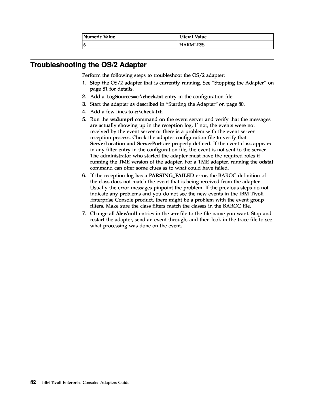 IBM Enterprise Console manual Troubleshooting the OS/2 Adapter 