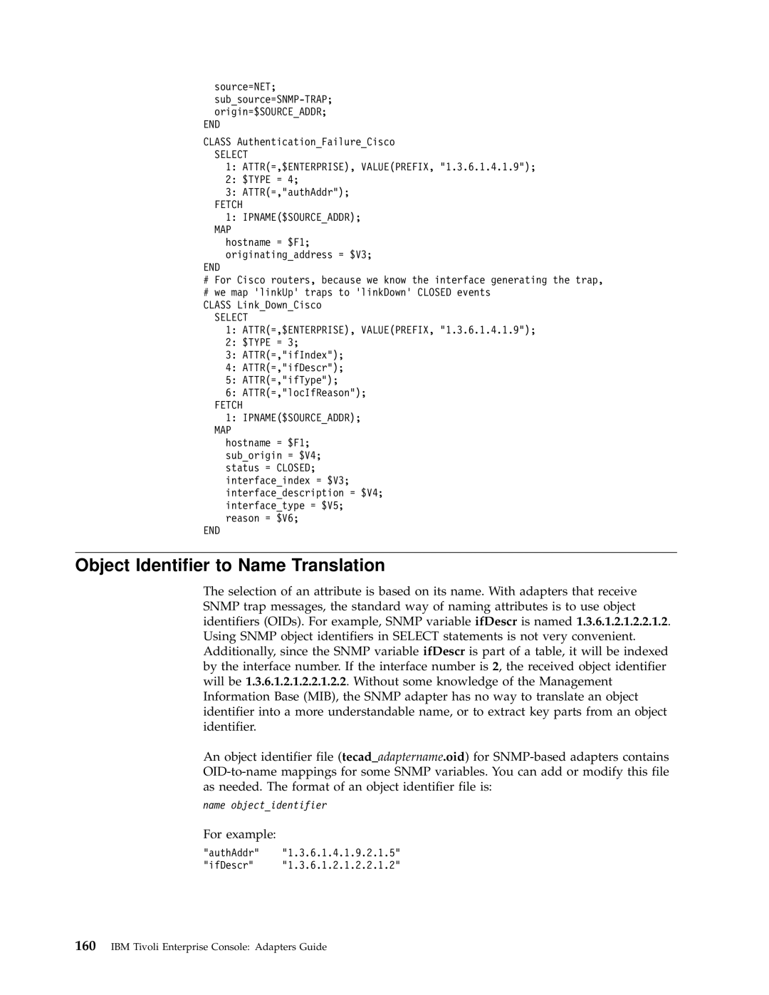 IBM Enterprise Console manual Object Identifier to Name Translation, Select 