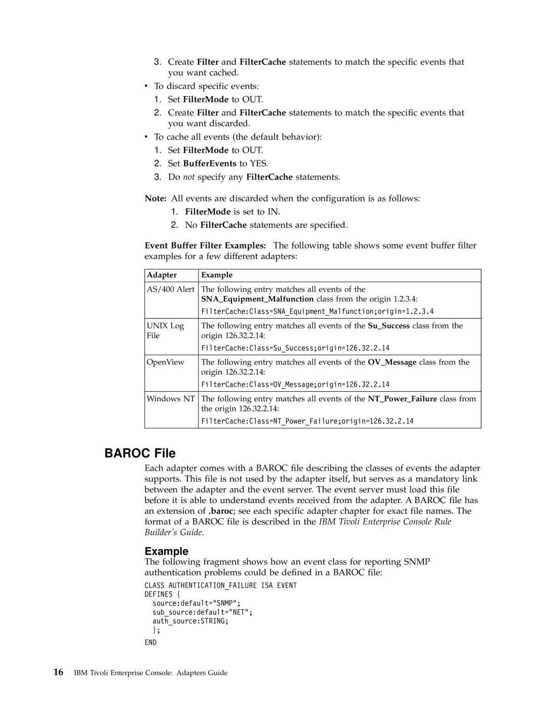 IBM Enterprise Console manual Baroc File, Set BufferEvents to YES, Class Authenticationfailure ISA Event Defines, End 