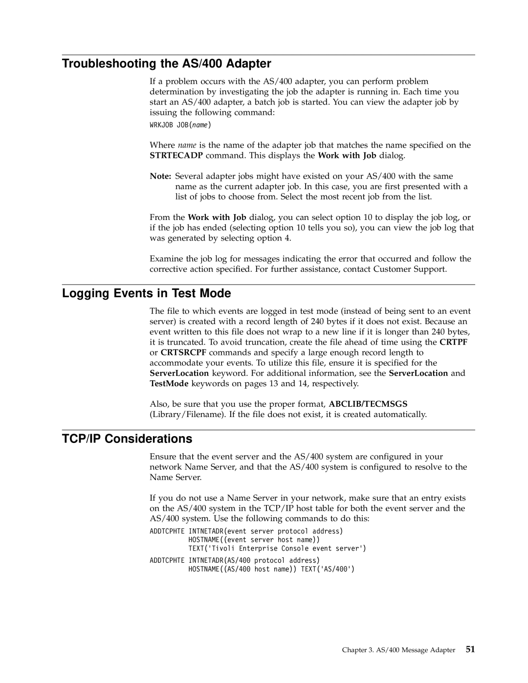 IBM Enterprise Console manual Troubleshooting the AS/400 Adapter 