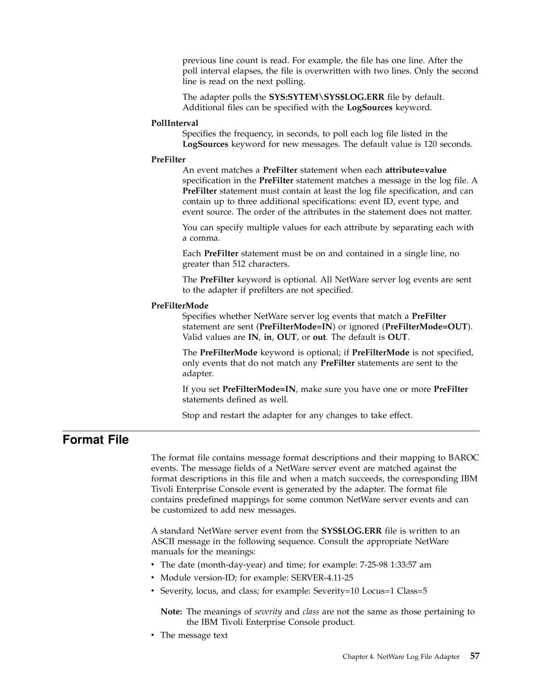 IBM Enterprise Console manual PollInterval, PreFilterMode 