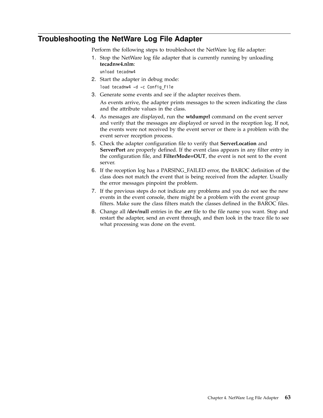 IBM Enterprise Console manual Troubleshooting the NetWare Log File Adapter 