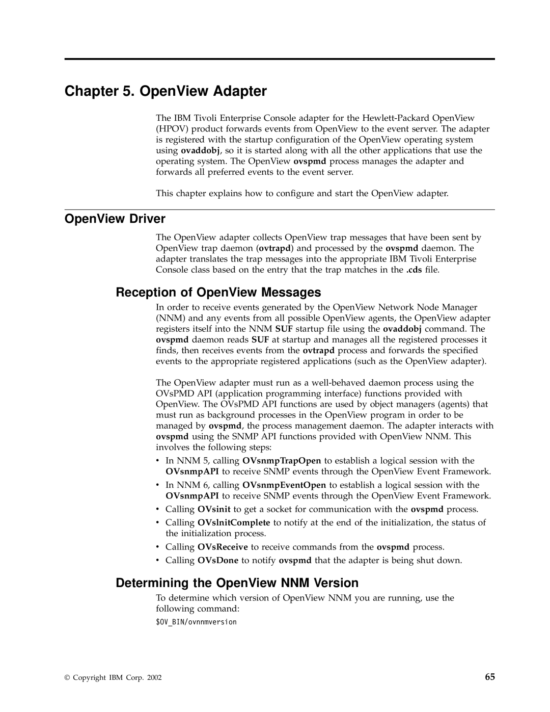 IBM Enterprise Console manual OpenView Adapter, OpenView Driver, Reception of OpenView Messages 