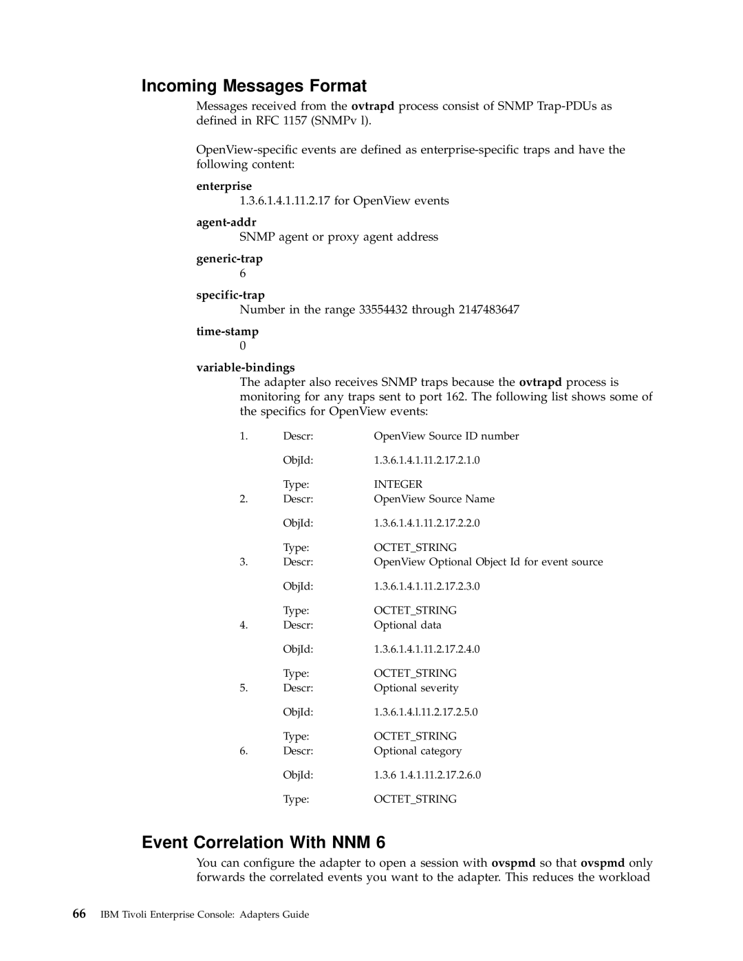 IBM Enterprise Console manual Incoming Messages Format, Event Correlation With NNM 