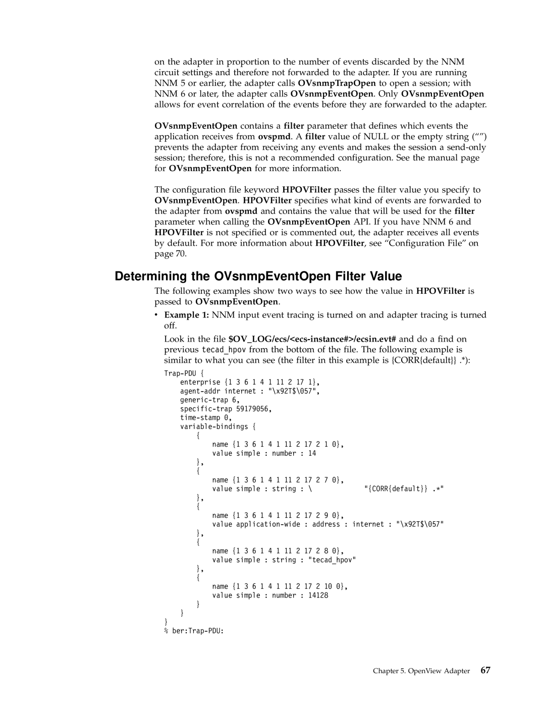 IBM Enterprise Console manual Determining the OVsnmpEventOpen Filter Value 