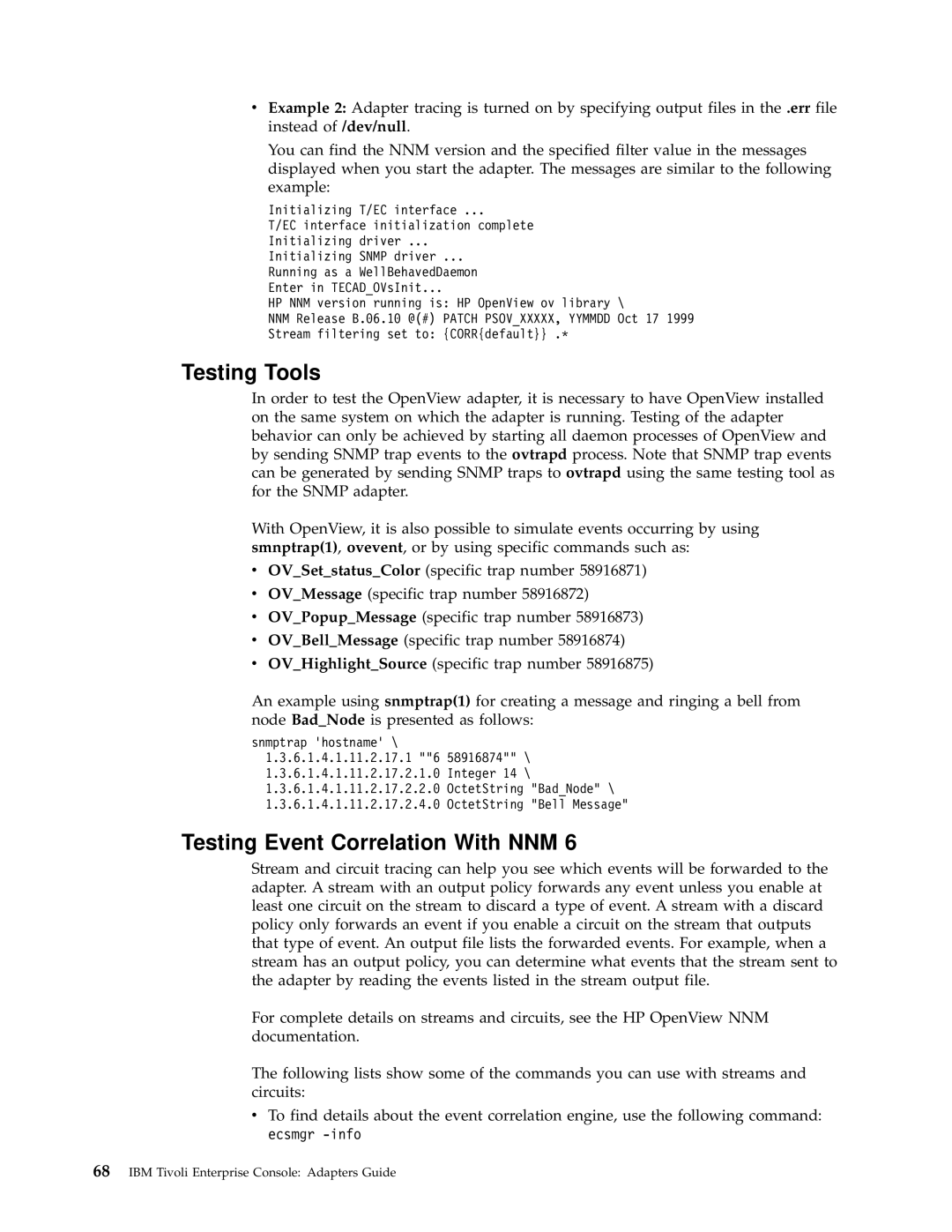 IBM Enterprise Console manual Testing Tools, Testing Event Correlation With NNM 