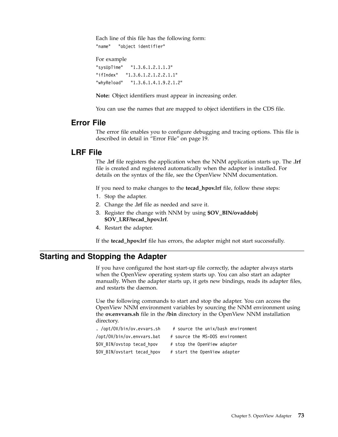 IBM Enterprise Console manual LRF File, Starting and Stopping the Adapter 