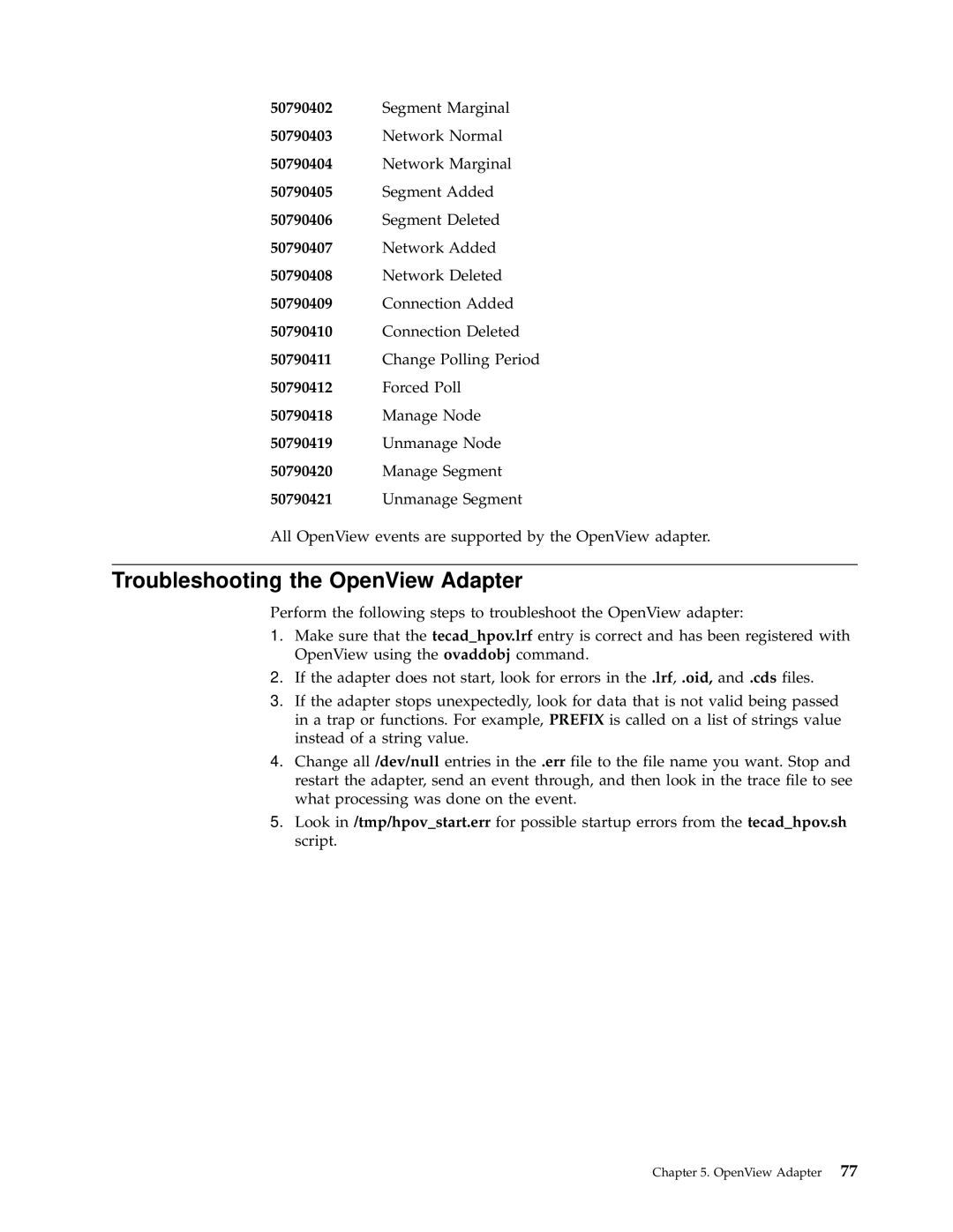 IBM Enterprise Console manual Troubleshooting the OpenView Adapter 