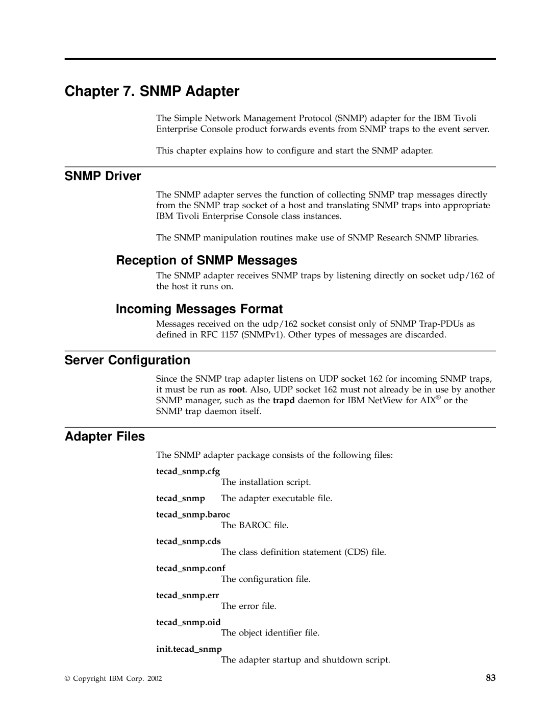 IBM Enterprise Console manual Snmp Adapter, Snmp Driver, Reception of Snmp Messages, Server Configuration 