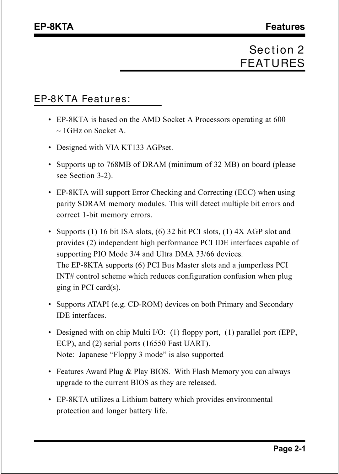 IBM specifications EP-8KTA Features 