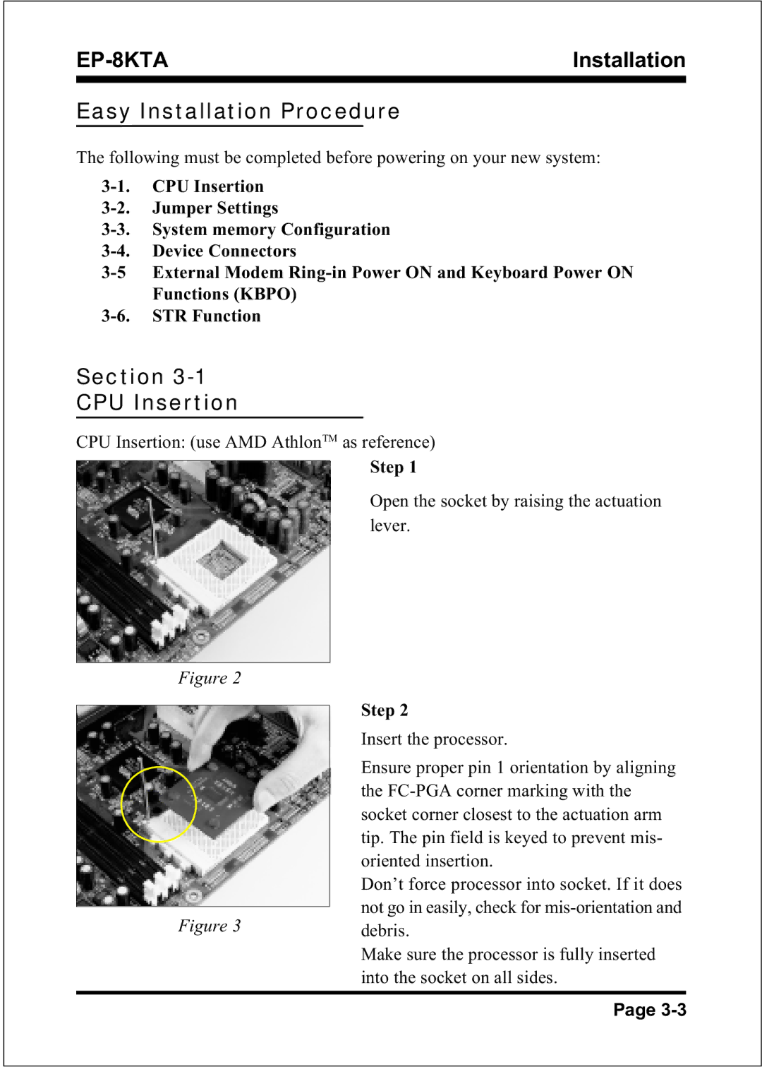 IBM EP-8KTA specifications Easy Installation Procedure, Section CPU Insertion 