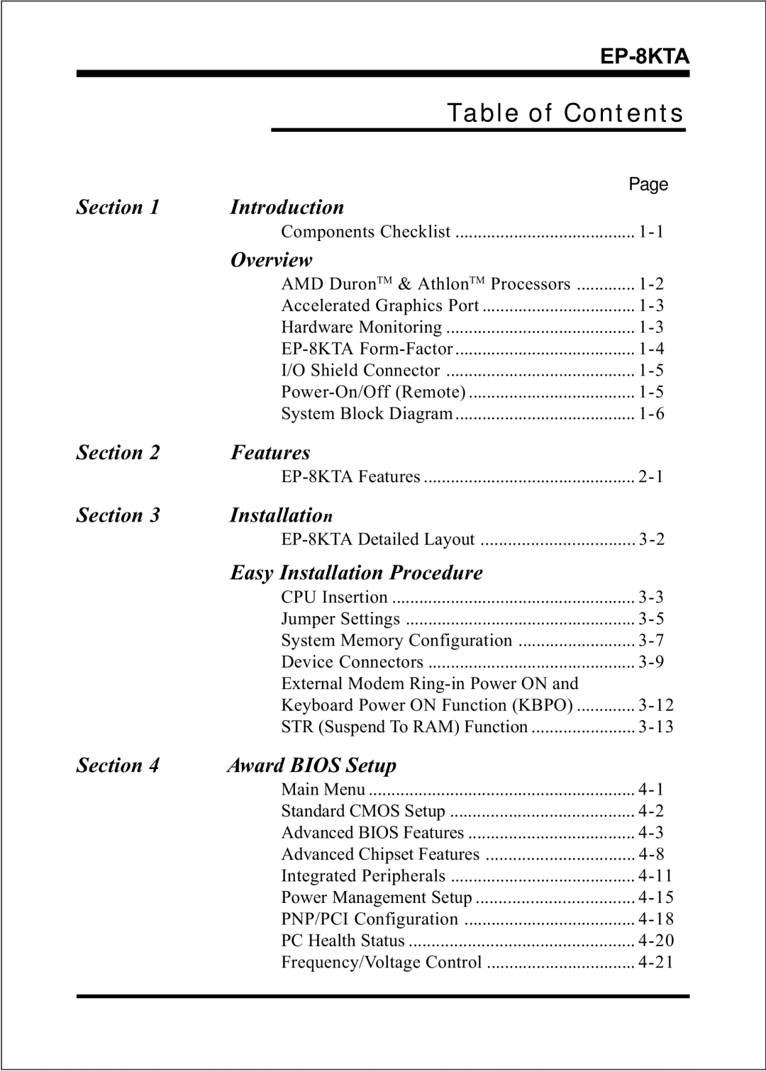 IBM EP-8KTA specifications Table of Contents 