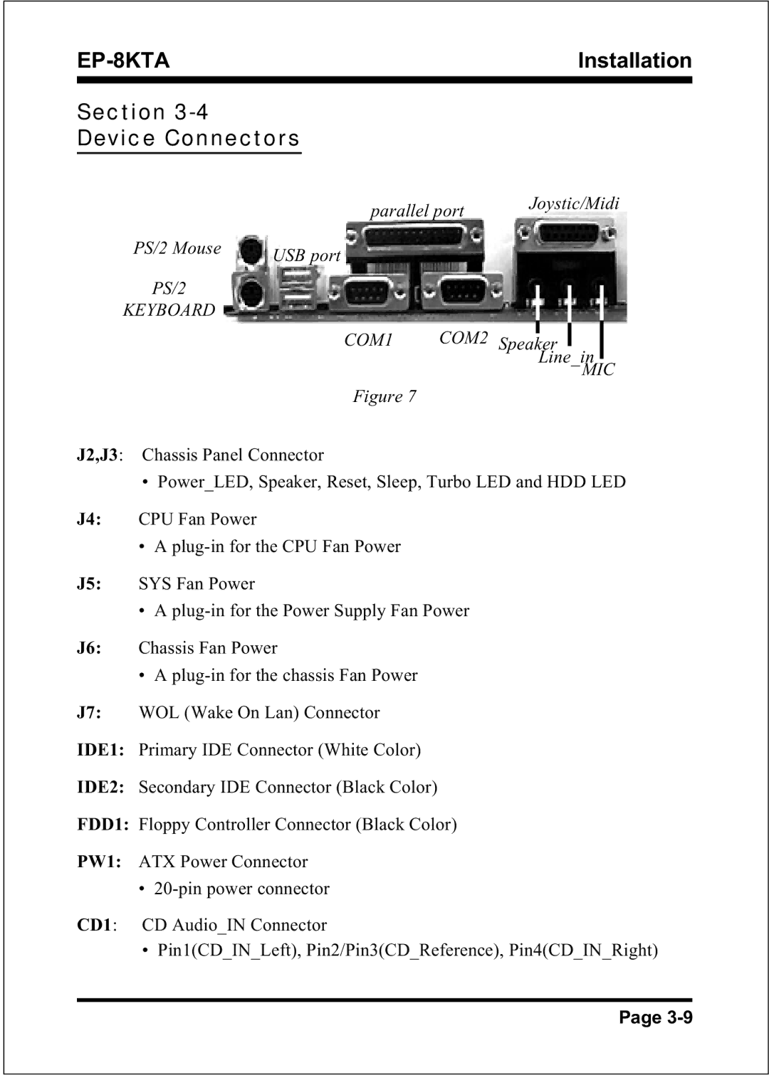 IBM EP-8KTA specifications Section Device Connectors 