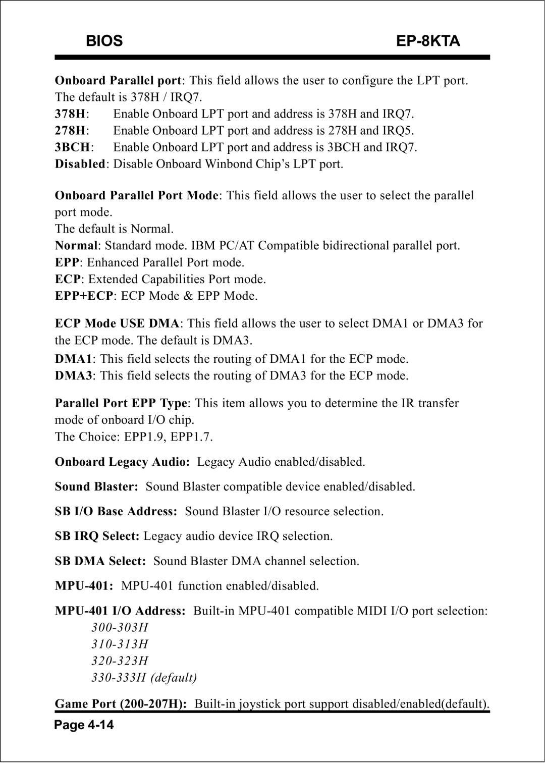 IBM specifications Bios EP-8KTA 