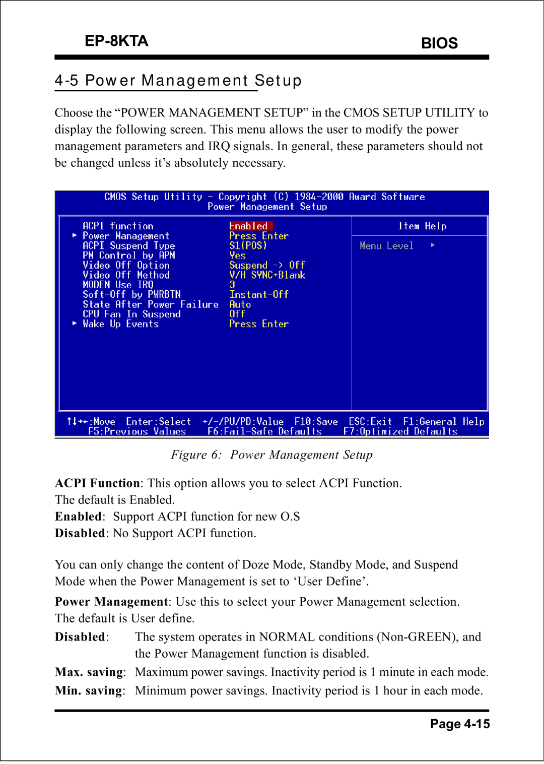 IBM EP-8KTA specifications Power Management Setup 