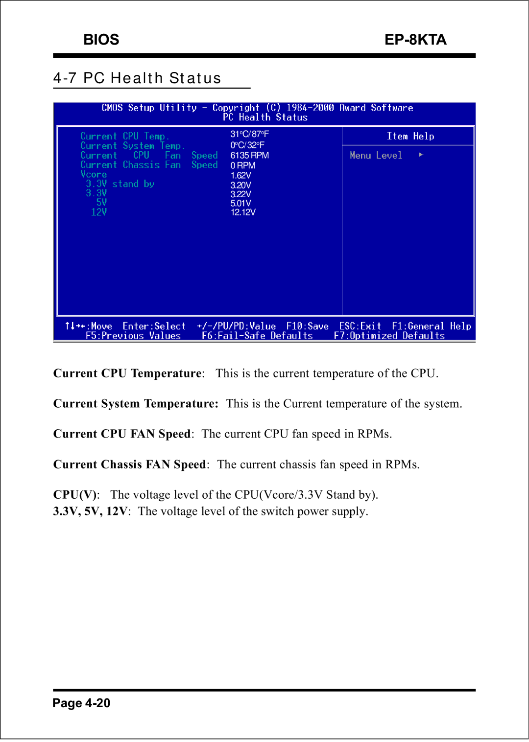 IBM EP-8KTA specifications PC Health Status 