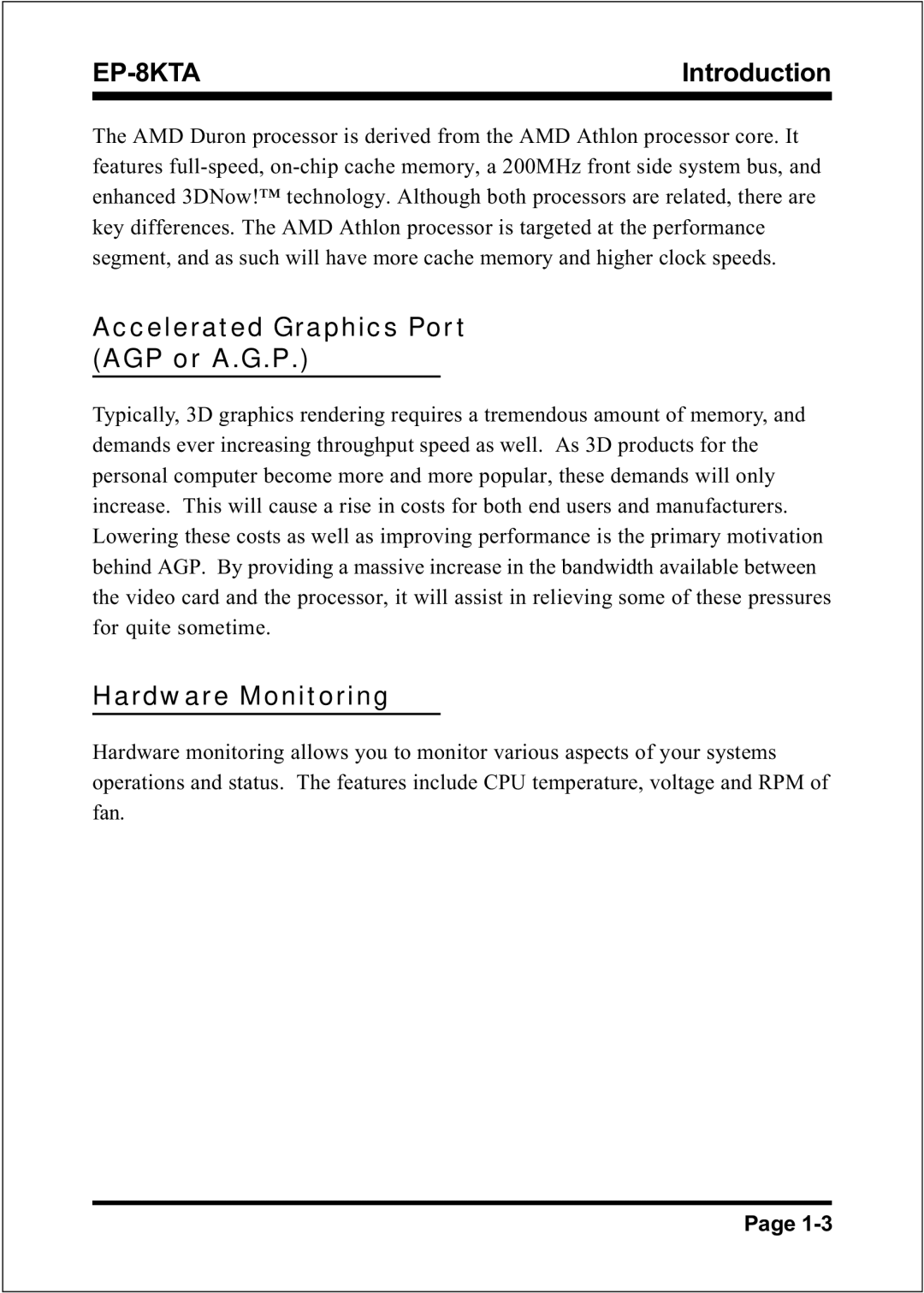 IBM EP-8KTA specifications Accelerated Graphics Port AGP or A.G.P, Hardware Monitoring 