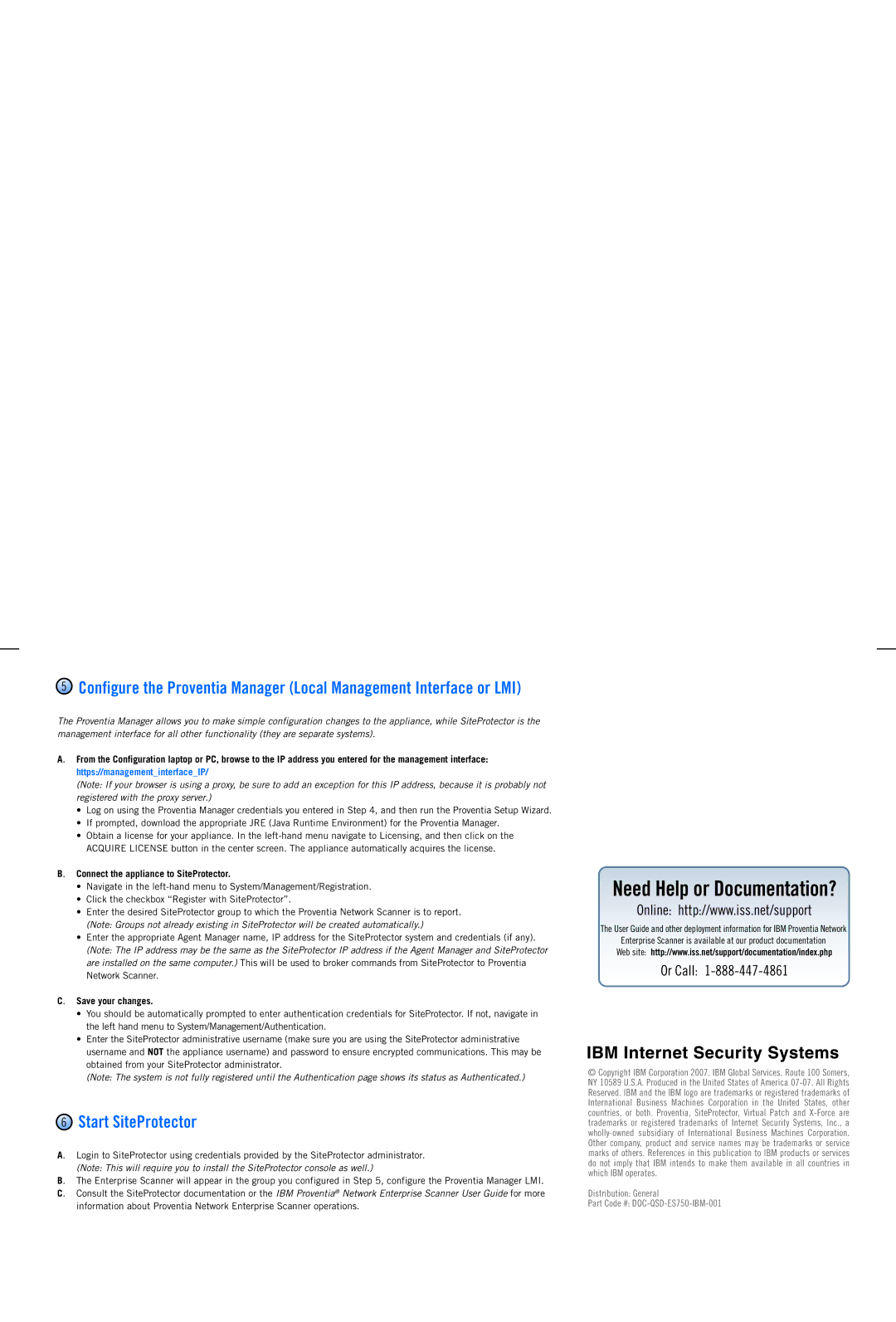 IBM ES750 manual Start SiteProtector, Connect the appliance to SiteProtector, Save your changes 