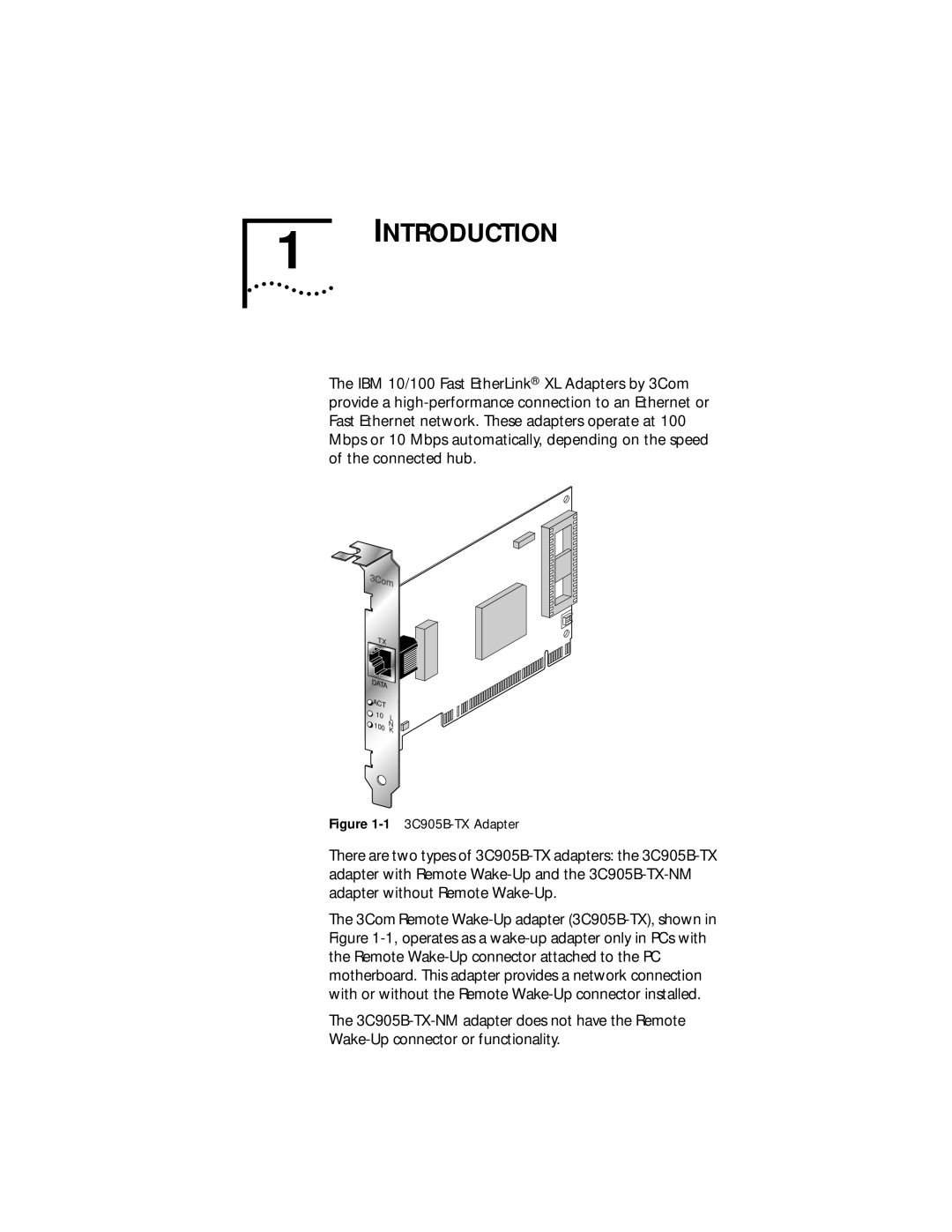 IBM EtherLink XL manual Introduction, 13C905B-TX Adapter 