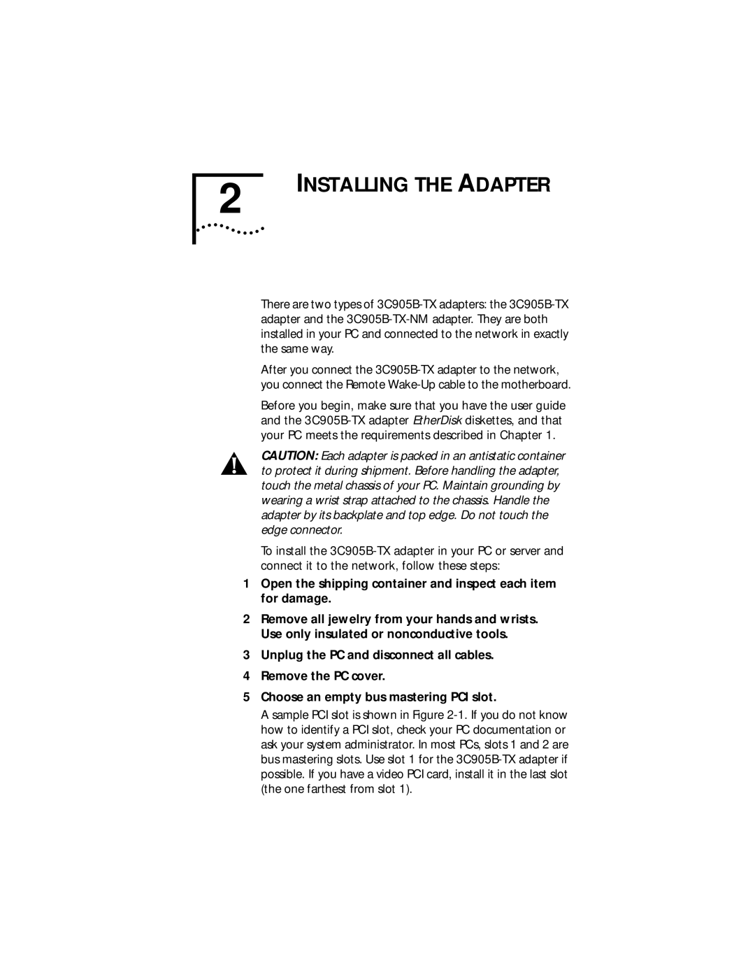 IBM EtherLink XL manual Installing the Adapter 