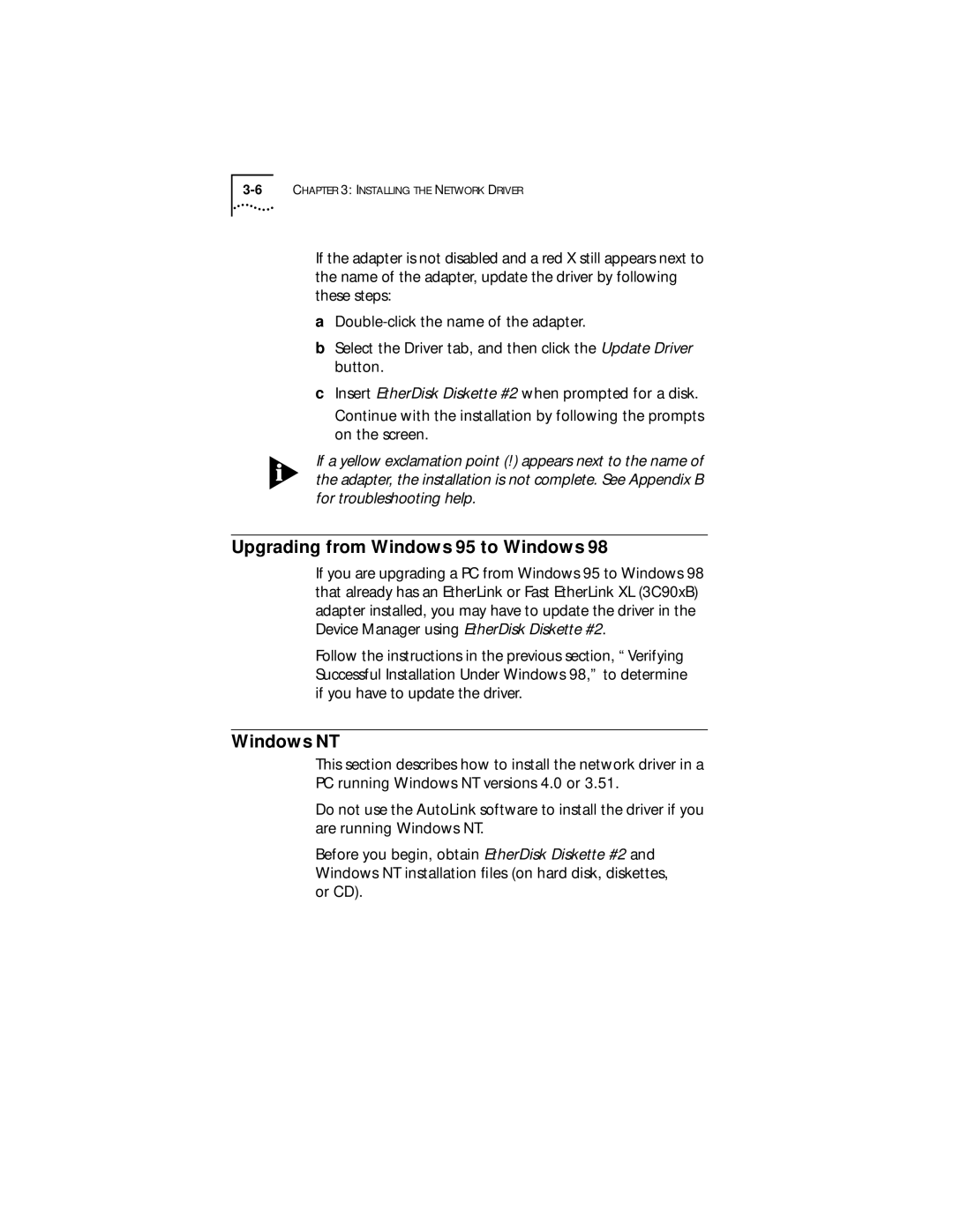 IBM EtherLink XL manual Upgrading from Windows 95 to Windows, Windows NT 