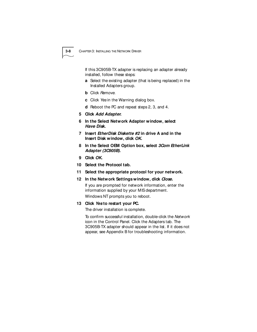 IBM EtherLink XL manual Click Add Adapter 