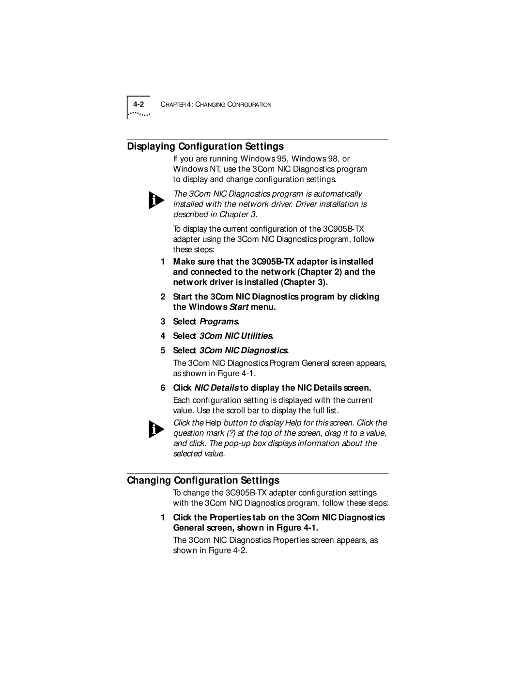 IBM EtherLink XL manual Displaying Conﬁguration Settings, Changing Conﬁguration Settings 