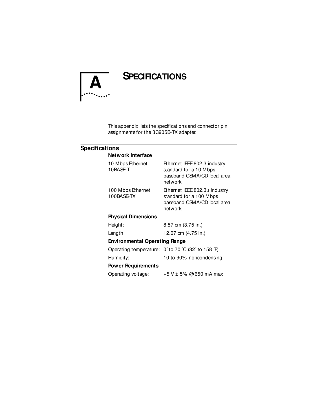 IBM EtherLink XL manual Specifications, Speciﬁcations 