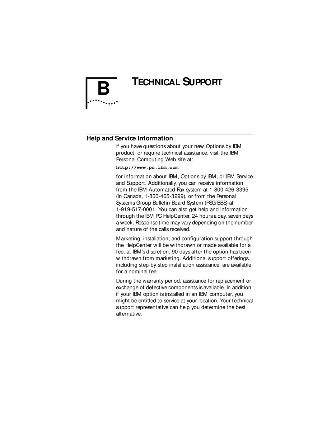 IBM EtherLink XL manual Technical Support, Help and Service Information 