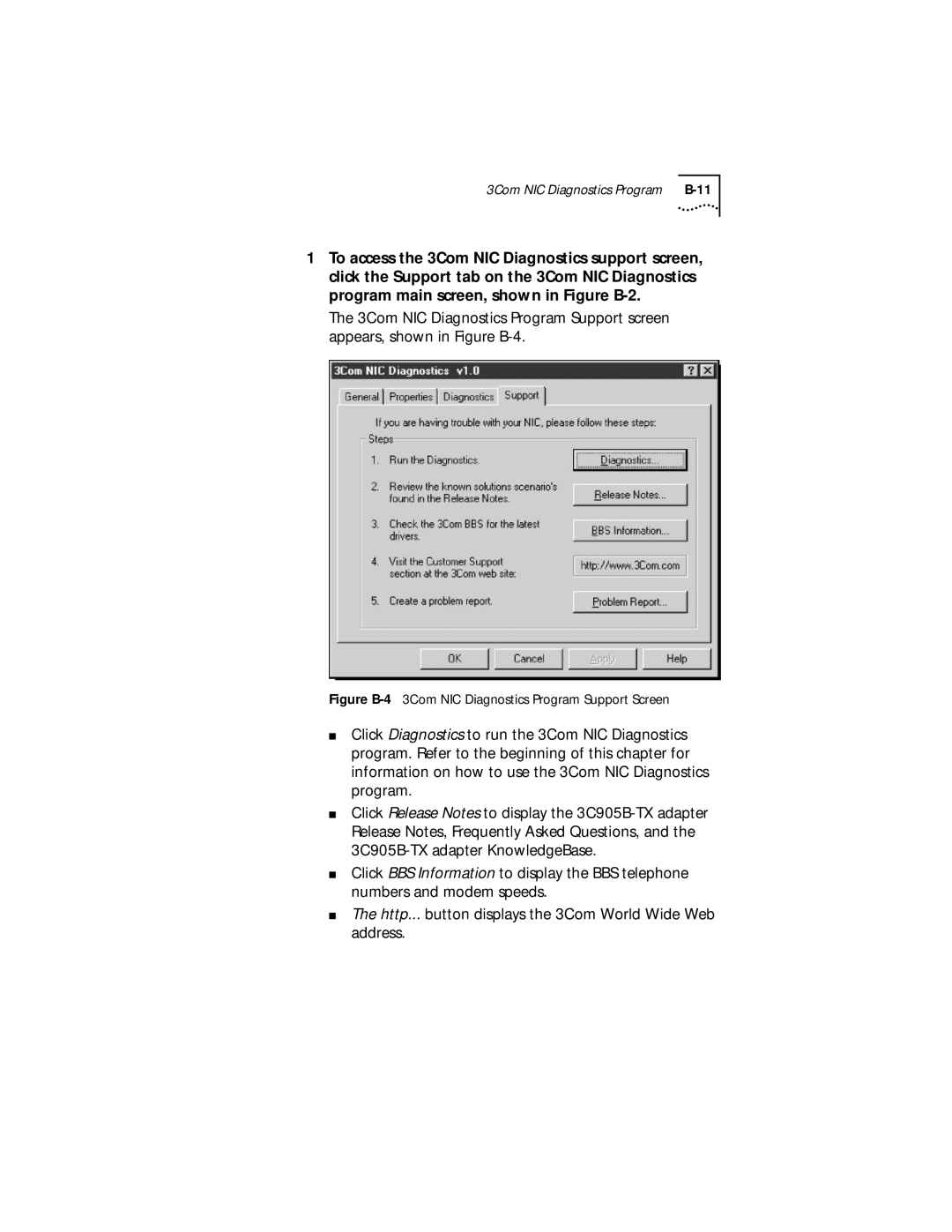 IBM EtherLink XL manual 3Com NIC Diagnostics Program B-11 