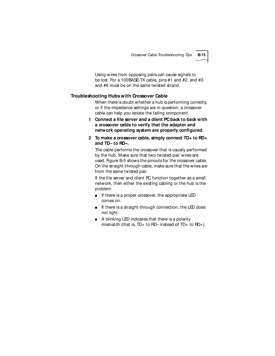 IBM EtherLink XL manual Troubleshooting Hubs with Crossover Cable 