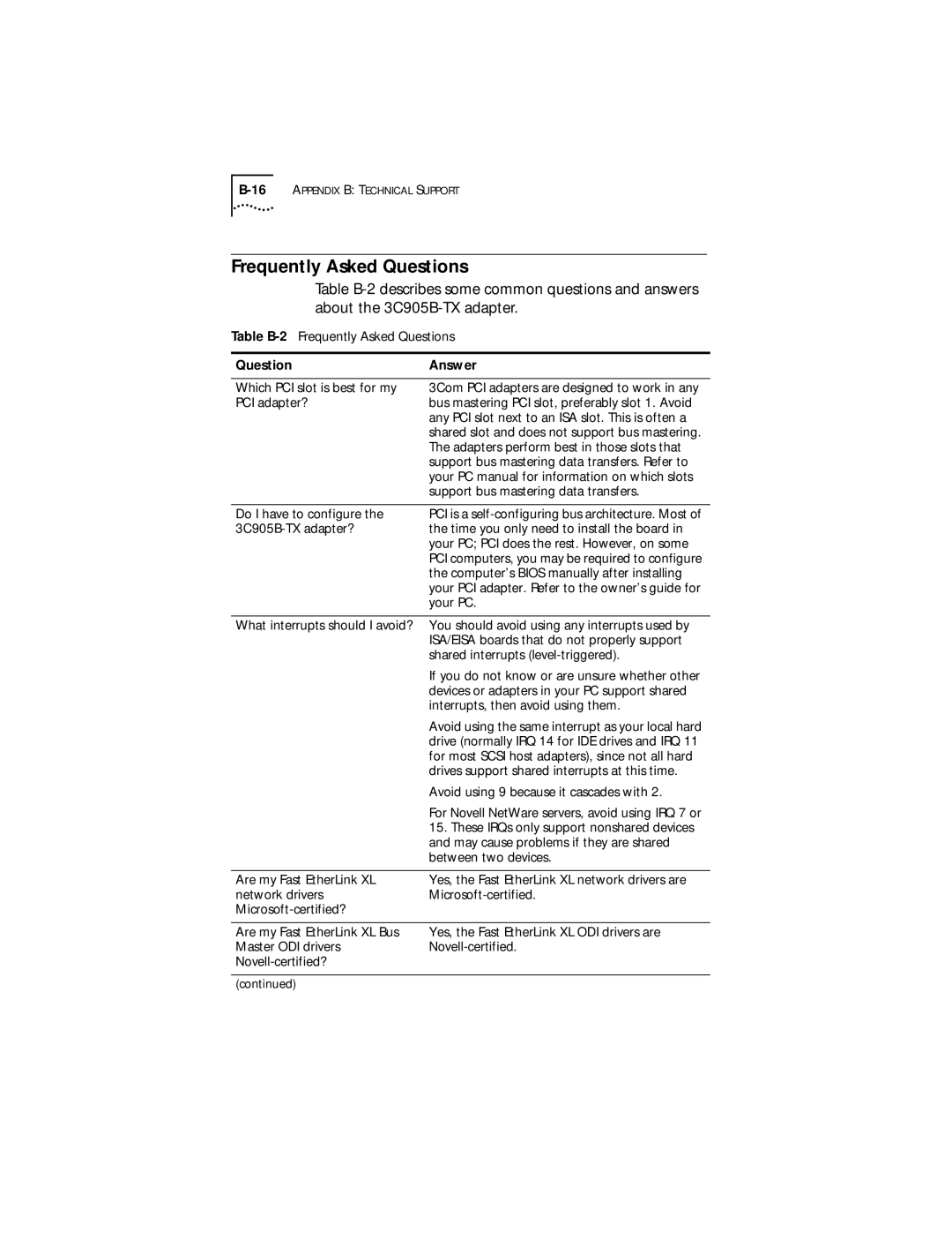 IBM EtherLink XL manual Frequently Asked Questions, QuestionAnswer 