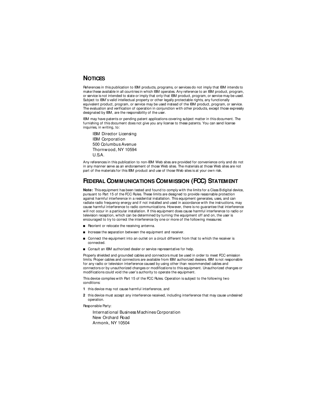 IBM EtherLink XL manual Federal Communications Commission FCC Statement 