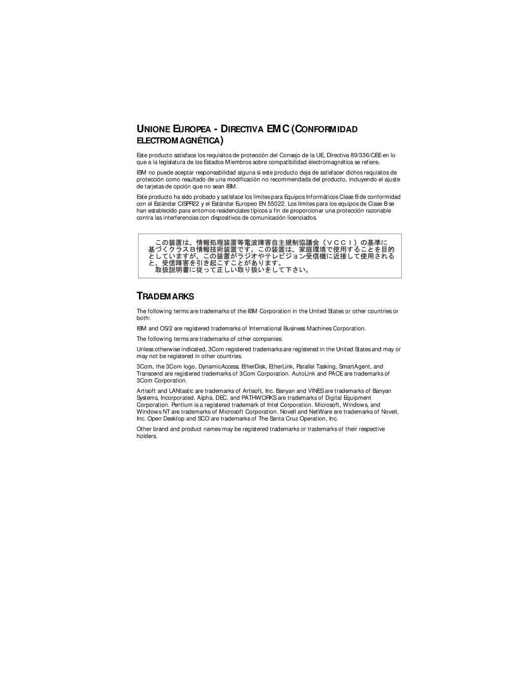 IBM EtherLink XL manual Unione Europea Directiva EMC Conformidad Electromagnética 