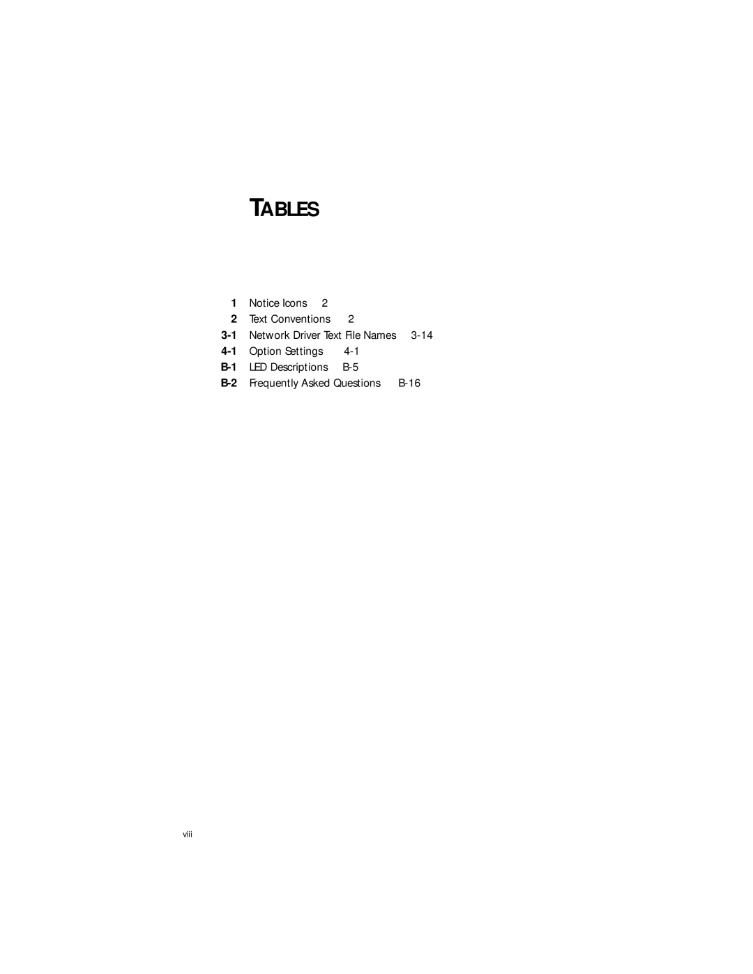 IBM EtherLink XL manual Tables 