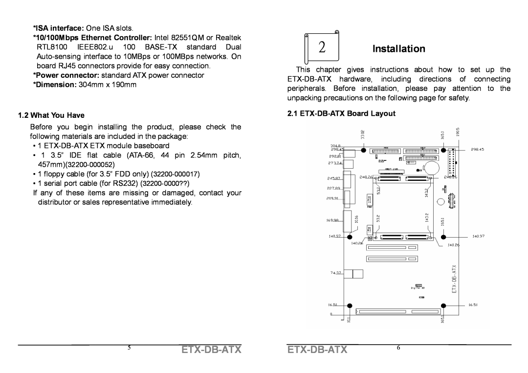 IBM specifications Installation, What You Have, ETX-DB-ATX Board Layout, Etx-Db-Atx 