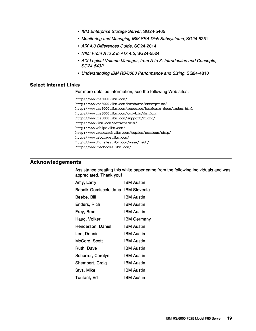 IBM F80 manual Acknowledgements, Select Internet Links 