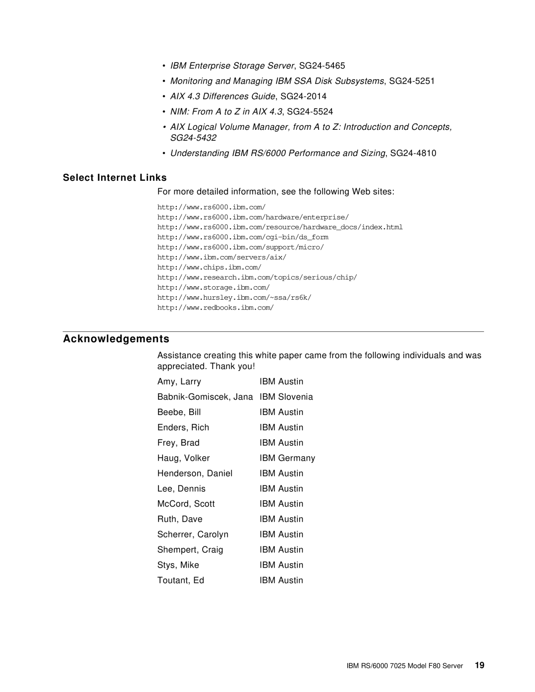 IBM F80 manual Acknowledgements, Select Internet Links 