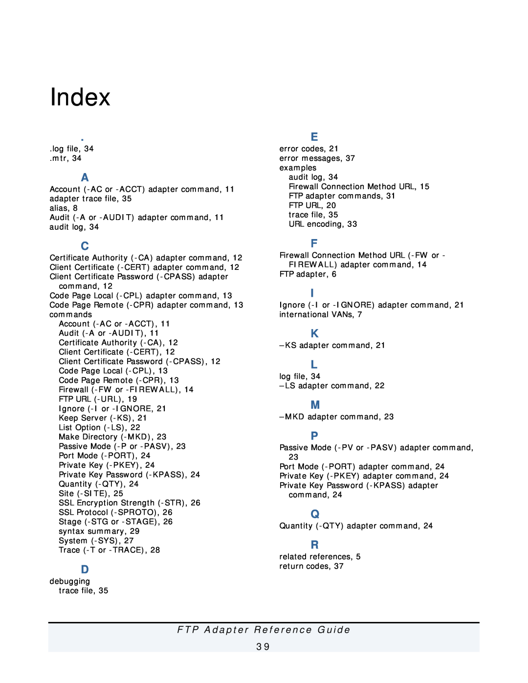 IBM FTP Adapter manual Index 