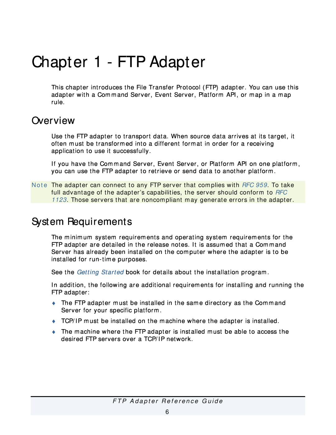IBM FTP Adapter manual Overview, System Requirements, F T P A d a p t e r R e f e r e n c e G u i d e 