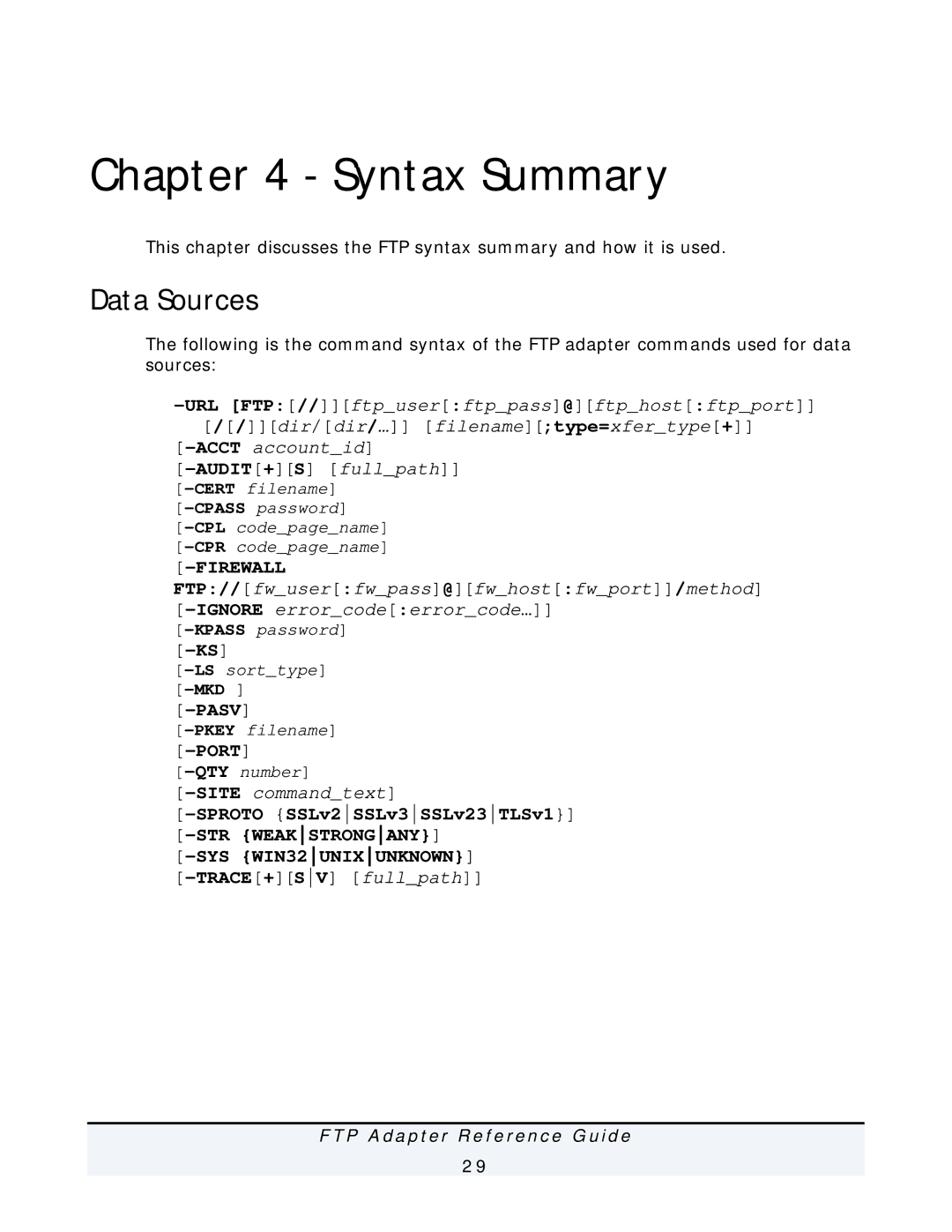 IBM FTP Adapter manual Syntax Summary, Data Sources 