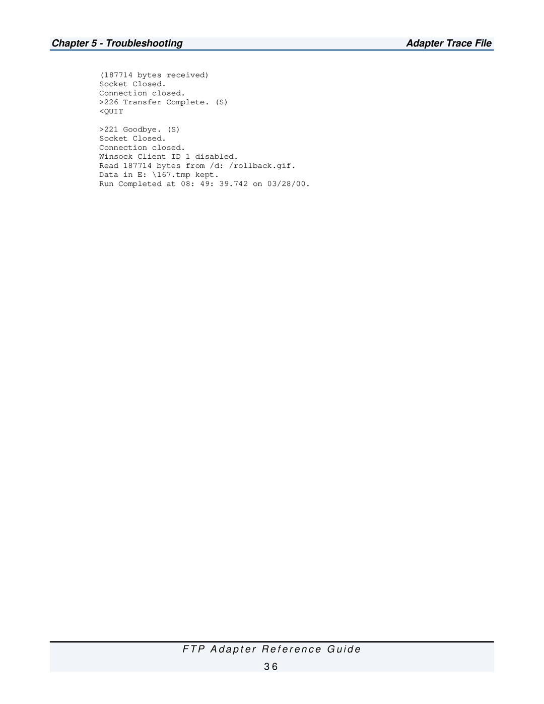 IBM FTP Adapter manual Troubleshooting Adapter Trace File 